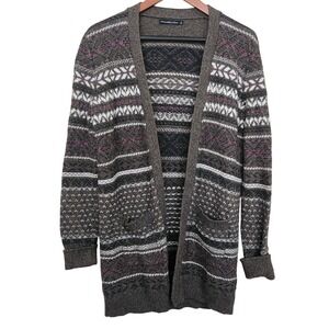 Abercrombie & Fitch Cardigan Sweater Brown Fair Isle Knit Open Front Size S